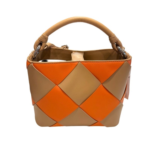 & Other Stories Braided Leather Tote / Shoulder Bag Orange and Tan NWT